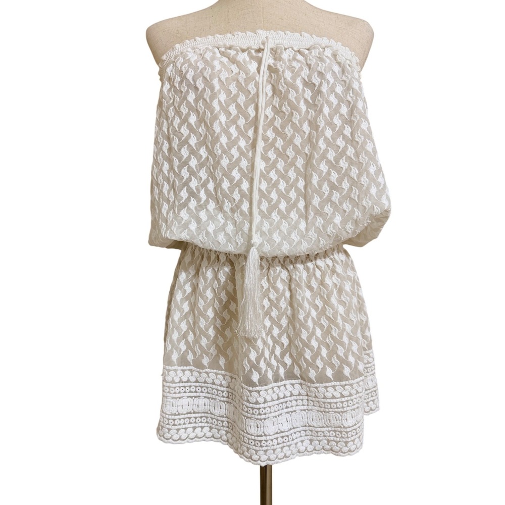Melissa Odabash Strapless Cover Up Dress Small Womens White Embroidered Tassel